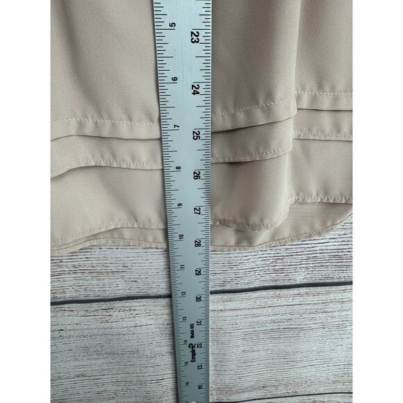 Pleione Crochet Accent Peplum Blouse Womens Large Tan Beige Tie Neck - Picture 10 of 10